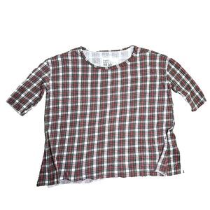 Frank & Eileen Womens Tee Lab Top M Red Plaid Cotton Raw Hem Relaxed Fit USA